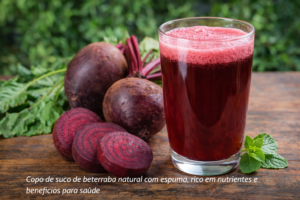 Suco de beterraba natural em copo com beterrabas frescas, rico em nutrientes e benefícios para saúde