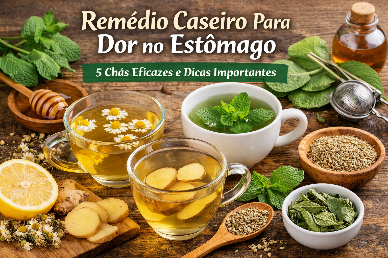 Remédio Caseiro para Dor no Estômago: 5 Chás Eficazes e Dicas Práticas para Aliviar Rápido A dor no estômago é uma das queixas mais comuns no dia a dia. Seja por excesso de comida, estresse ou digestão lenta, o desconforto pode aparecer a qualquer momento. A boa notícia é que existem remédios caseiros para dor no estômago comprovados, simples de preparar e seguros para a maioria das pessoas. Neste artigo você vai encontrar os 5 melhores chás para aliviar a dor no estômago rapidamente, além de dicas práticas que ajudam a reduzir o desconforto de forma natural. O Que Causa a Dor no Estômago? Antes de escolher o remédio caseiro certo, é importante entender o que está causando a dor. As causas mais comuns incluem: Excesso de alimentação Gases e distensão abdominal Estresse e ansiedade Digestão lenta Gastrite leve Intolerância alimentar Cada causa pode responder melhor a um tipo específico de chá. Por isso, prestar atenção nos sintomas ajuda a escolher o remédio caseiro mais adequado. 5 Chás Eficazes como Remédio Caseiro para Dor no Estômago 1. Chá de Gengibre O gengibre é um dos remédios caseiros para dor no estômago mais estudados pela ciência. Ele contém gingeróis e shogaols, compostos que reduzem a inflamação e ajudam na digestão. Como preparar: 1 colher de chá de gengibre fresco ralado 200 ml de água quente Deixe em infusão por 10 minutos Coe e beba ainda morno Indicado para: náuseas, digestão lenta, gases e dor após refeições pesadas. 2. Chá de Camomila A camomila é conhecida por seu efeito calmante, tanto para a mente quanto para o estômago. Ela relaxa os músculos do trato digestivo e reduz espasmos que causam dor. Como preparar: 1 sachê ou 1 colher de sopa de flores de camomila secas 200 ml de água quente Deixe em infusão por 5 a 10 minutos Coe e beba devagar Indicado para: dor associada a estresse, ansiedade, cólicas e gastrite leve. 3. Chá de Erva-Cidreira A erva-cidreira tem propriedades antiespasmódicas e digestivas. É especialmente eficaz quando a dor no estômago tem relação com nervosismo ou tensão emocional. Como preparar: 1 colher de sopa de folhas frescas ou secas 200 ml de água quente Deixe em infusão por 10 minutos Coe e beba morno Indicado para: dor causada por estresse, má digestão e gases. 4. Chá de Hortelã-Pimenta A hortelã-pimenta contém mentol, uma substância que relaxa os músculos do trato gastrointestinal e alivia a dor rapidamente. É um dos remédios caseiros para dor no estômago com ação mais rápida. Como preparar: 1 colher de sopa de folhas de hortelã frescas 200 ml de água quente Deixe em infusão por 5 minutos Coe e beba Indicado para: dor aguda, sensação de estômago pesado e síndrome do intestino irritável leve. ⚠️ Atenção: pessoas com refluxo gastroesofágico devem evitar a hortelã, pois pode piorar os sintomas. 5. Chá de Boldo O boldo é um remédio caseiro tradicional brasileiro para problemas digestivos. Ele estimula a produção de bile, facilita a digestão de gorduras e alivia a dor no estômago causada por excessos alimentares. Como preparar: 1 colher de chá de folhas secas de boldo 200 ml de água quente Deixe em infusão por 5 minutos Coe e beba Indicado para: dor após refeições gordurosas, sensação de peso no estômago e digestão lenta. ⚠️ Atenção: o boldo não deve ser consumido por gestantes, pessoas com cálculo biliar ou doenças hepáticas graves. Não use por mais de 7 dias seguidos sem orientação médica. Dicas Práticas para Aliviar a Dor no Estômago Rápido Além dos chás, algumas atitudes simples ajudam a aliviar o desconforto mais rápido: 1. Beba água morna Água morna ajuda a relaxar os músculos do estômago e facilita a digestão. Evite água gelada quando estiver com dor — ela pode piorar os espasmos. 2. Aplique calor no abdômen Uma bolsa de água quente ou compressa morna sobre o estômago ajuda a relaxar a musculatura e reduzir a dor rapidamente. 3. Evite alimentos irritantes Enquanto estiver com dor, evite café, álcool, alimentos gordurosos, picantes e refrigerantes. Eles irritam a mucosa gástrica e prolongam o desconforto. 4. Faça uma caminhada leve O movimento suave ajuda a mover os gases e estimula o trânsito intestinal, aliviando a sensação de distensão abdominal. 5. Coma devagar e em pequenas porções Comer rápido e em grandes quantidades sobrecarrega o estômago. Mastigar bem os alimentos é um dos hábitos mais simples e eficazes para prevenir a dor. 6. Evite deitar logo após comer Deitar imediatamente após as refeições favorece o refluxo e dificulta a digestão. Aguarde pelo menos 30 minutos antes de se deitar. Quando a Dor no Estômago Precisa de Atenção Médica Os remédios caseiros para dor no estômago são seguros para casos leves e ocasionais. Porém, alguns sinais indicam que é necessário procurar um médico: Dor intensa ou que não melhora em 48 horas Dor acompanhada de febre Vômitos frequentes ou com sangue Fezes escuras ou com sangue Perda de peso sem motivo aparente Dor que irradia para as costas ou peito Esses sintomas podem indicar condições mais sérias que exigem avaliação médica. Conclusão Os remédios caseiros para dor no estômago, especialmente os chás de gengibre, camomila, erva-cidreira, hortelã-pimenta e boldo, são aliados naturais e eficazes para aliviar o desconforto do dia a dia. Combinados com hábitos simples como beber água morna, aplicar calor e evitar alimentos irritantes, o alívio pode vir em poucos minutos. Lembre-se: esses remédios são complementares e não substituem o acompanhamento médico em casos persistentes ou graves.